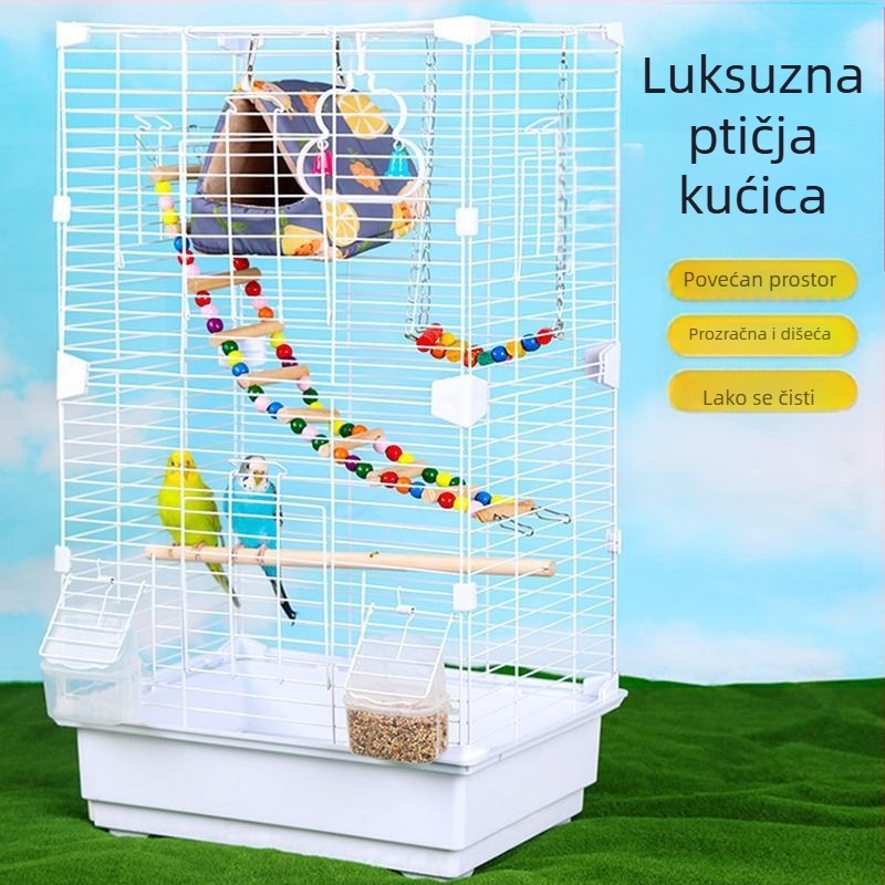 Veliki luksuzni kavez za papige – metalni kavez u stilu vile, s uzorkom tigrove kože i završnim perlatnim slojem za kućnu upotrebu