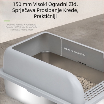 Poluotvoren kutija za mačke od nehrđajućeg čelika, otporna na koroziju, otporna na propuštanje, jednostavna za čišćenje