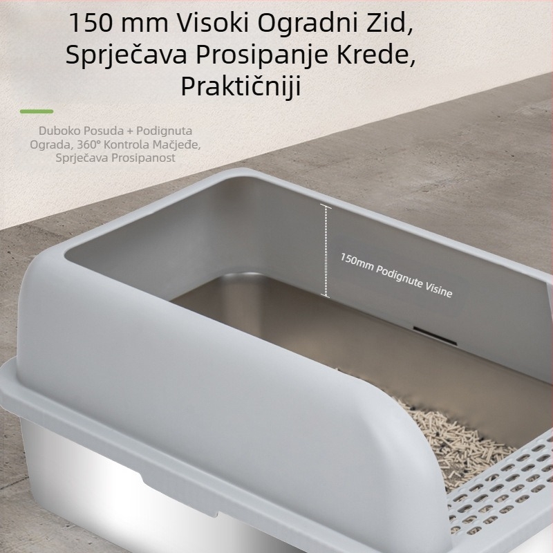 Poluotvoren kutija za mačke od nehrđajućeg čelika, otporna na koroziju, otporna na propuštanje, jednostavna za čišćenje