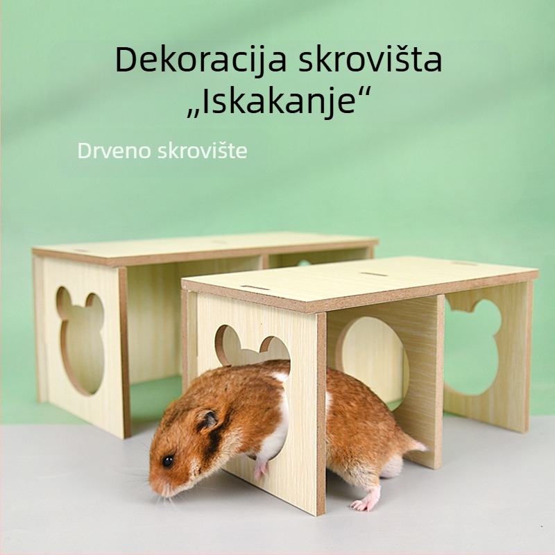 Drvena kućica za hrčka s prozorčićem za promatranje, labirintom i gnijezdom za spavanje