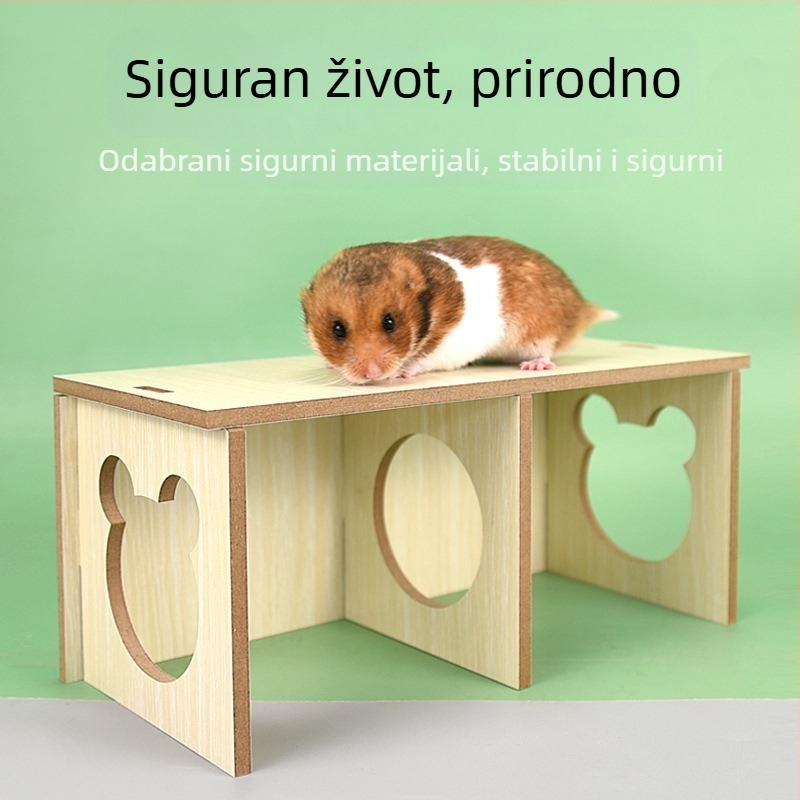 Drvena kućica za hrčka s prozorčićem za promatranje, labirintom i gnijezdom za spavanje