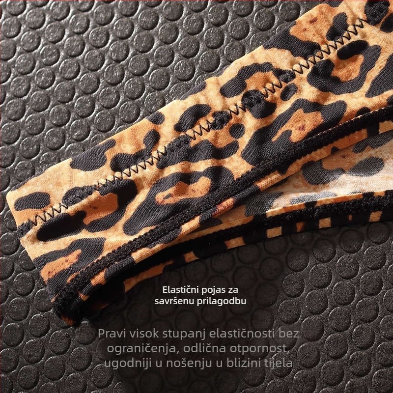 Ženske tanga gaćice s leopard uzorkom, Ice Silk, bezšivne – niski struk, pamukasta podstava