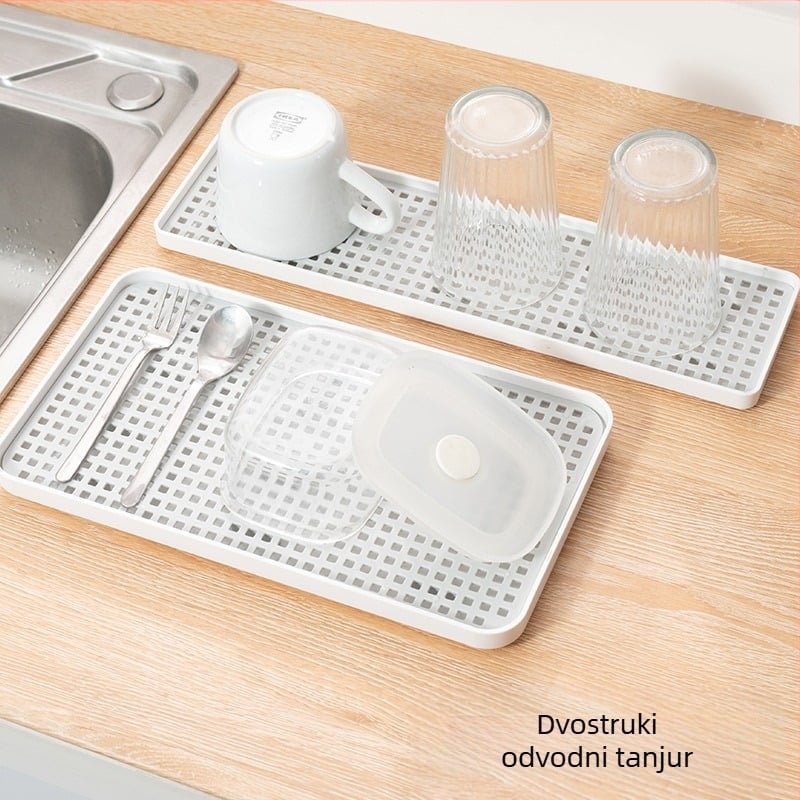 Dvostruko slojna pladnja za čaj s odvodom, plastična, nordijski minimalistički dizajn, pravokutnog oblika