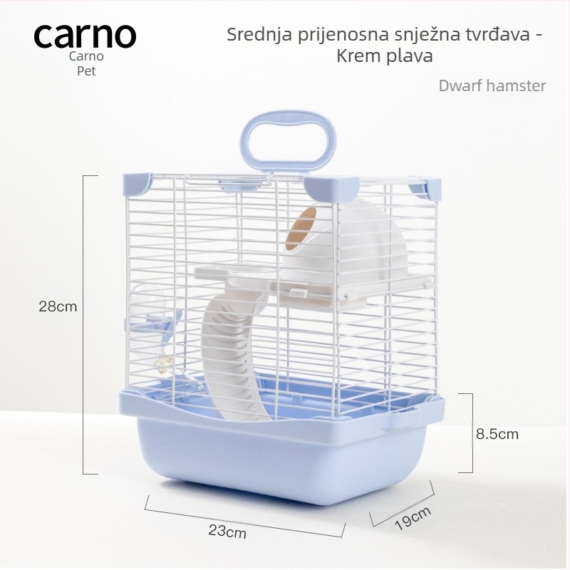 Kavez za hrčka s dvostrukim dizajnom i dvostrukom platformom, stil snježnog dvorca, konstrukcija od plastike i željezne žice, za cijelu godinu uporabe