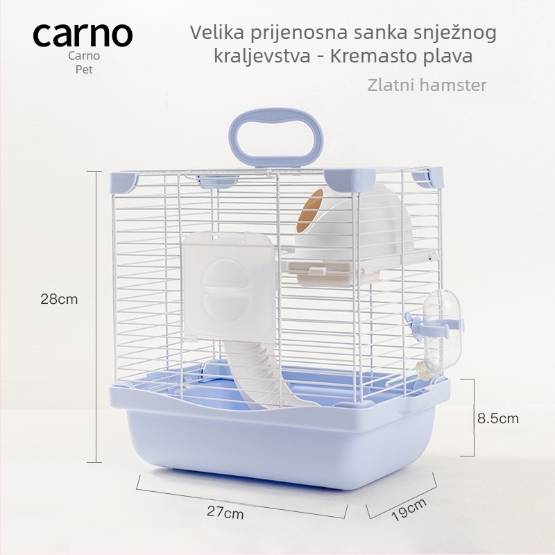 Kavez za hrčka s dvostrukim dizajnom i dvostrukom platformom, stil snježnog dvorca, konstrukcija od plastike i željezne žice, za cijelu godinu uporabe