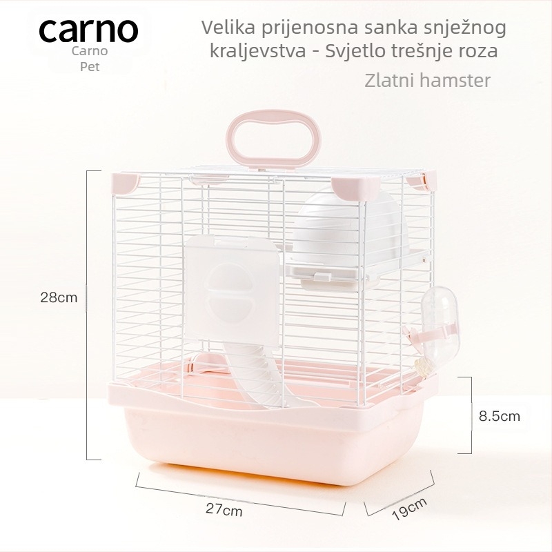 Kavez za hrčka s dvostrukim dizajnom i dvostrukom platformom, stil snježnog dvorca, konstrukcija od plastike i željezne žice, za cijelu godinu uporabe