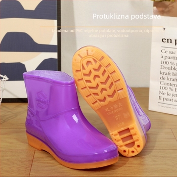 Ženske čizme za kišu s fleec unutrašnjosti, niski dio, plastični gornji dio, vodonepropusne i protuklizne, za proljeće i jesen