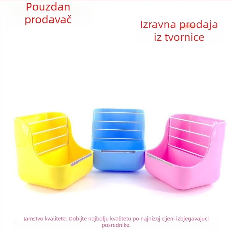 Plastična košara za hranu za male životinje i stalak za travu (Materijal: plastika + željezna mreža; Brand: Sally; Pogodno za: zečeve, štakore i druge male kućne ljubimce)