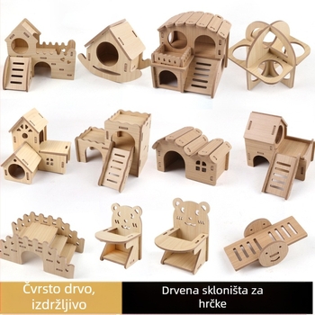 Hamster kućica od masivnog drveta s gnijezdom za spavanje i dvokatnom vilom — čvrsto drvo, Pet taro