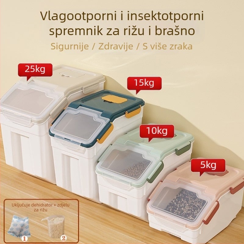 Posuda za rižu za skladištenje • zaštita od vlage i insekata • plast PP • kapacitet više od 10 L • moderan minimalistički stil