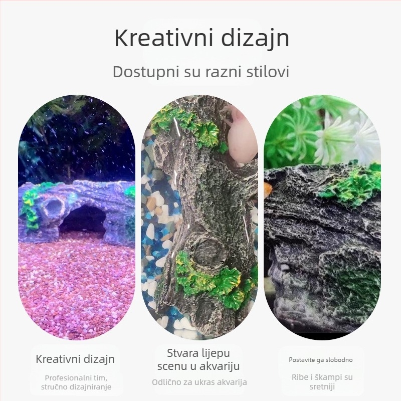 Dekor za akvarij od smole: šuplje drvo s skloništem za ribe i škampe, težina 0.2472 kg