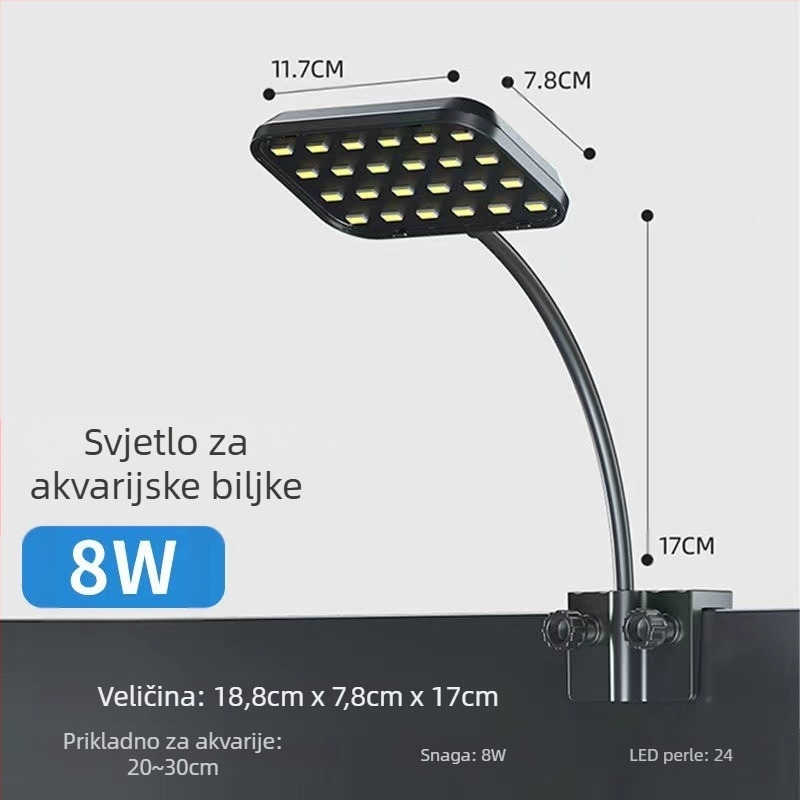 Lampa za akvarij s klipsom za biljke, plastično kućište, 8W–13W, težina 0,5 kg
