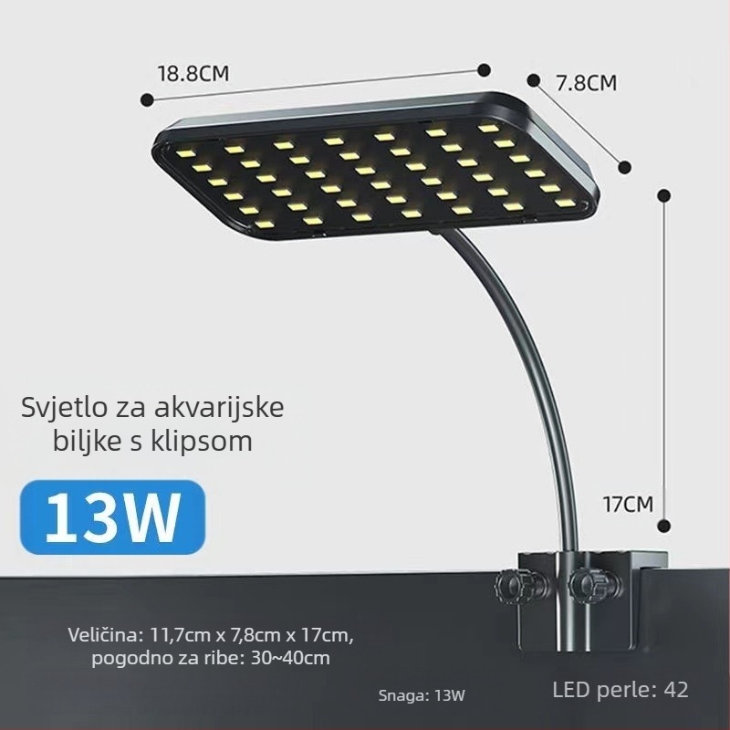 Lampa za akvarij s klipsom za biljke, plastično kućište, 8W–13W, težina 0,5 kg