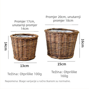 Ručno pleteni ratan lonac za biljke, za stol ili pod, prozračan, biološki razgradljiv i otporan