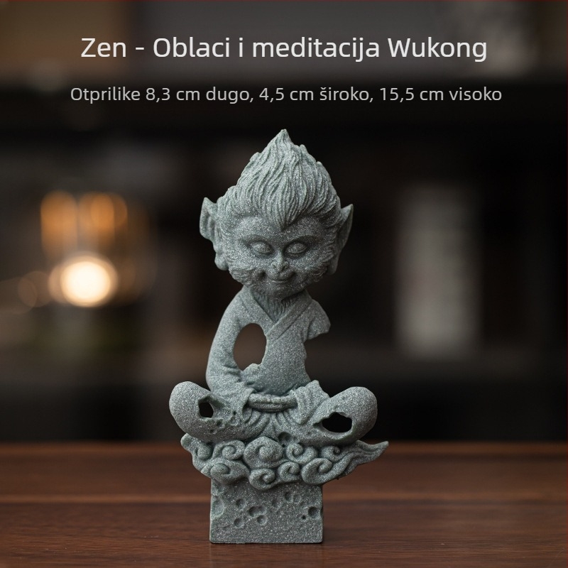 Čajna životinja od pješčenjaka sa zen motivom, figurama Sun Wukonga i Tathagate, dekorativna skulptura za dnevni boravak uz stol za čaj