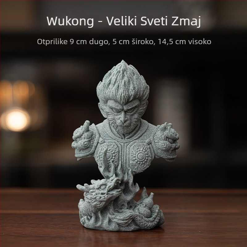 Čajna životinja od pješčenjaka sa zen motivom, figurama Sun Wukonga i Tathagate, dekorativna skulptura za dnevni boravak uz stol za čaj