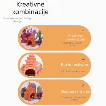 Ukras od smole za akvarij Zamak od školjke za ribe i škampe s rupama za razmnožavanje i skloništa
