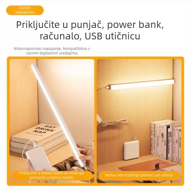 LED stolna lampica za studentski dom, duga LED traka, zaštita očiju pri učenju, USB magnetsko pričvršćivanje