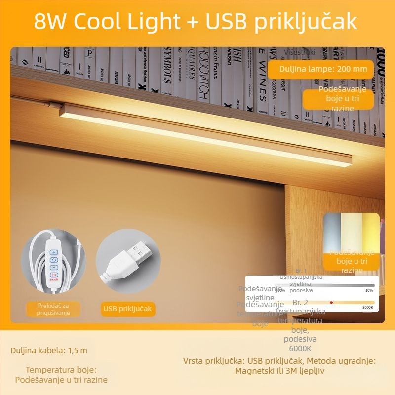 LED stolna lampica za studentski dom, duga LED traka, zaštita očiju pri učenju, USB magnetsko pričvršćivanje