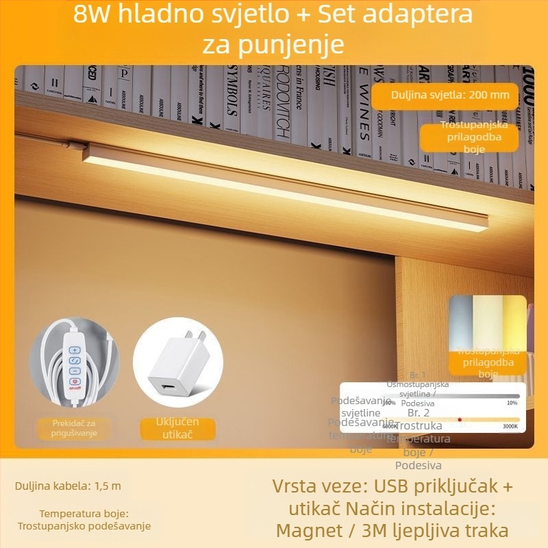 LED stolna lampica za studentski dom, duga LED traka, zaštita očiju pri učenju, USB magnetsko pričvršćivanje