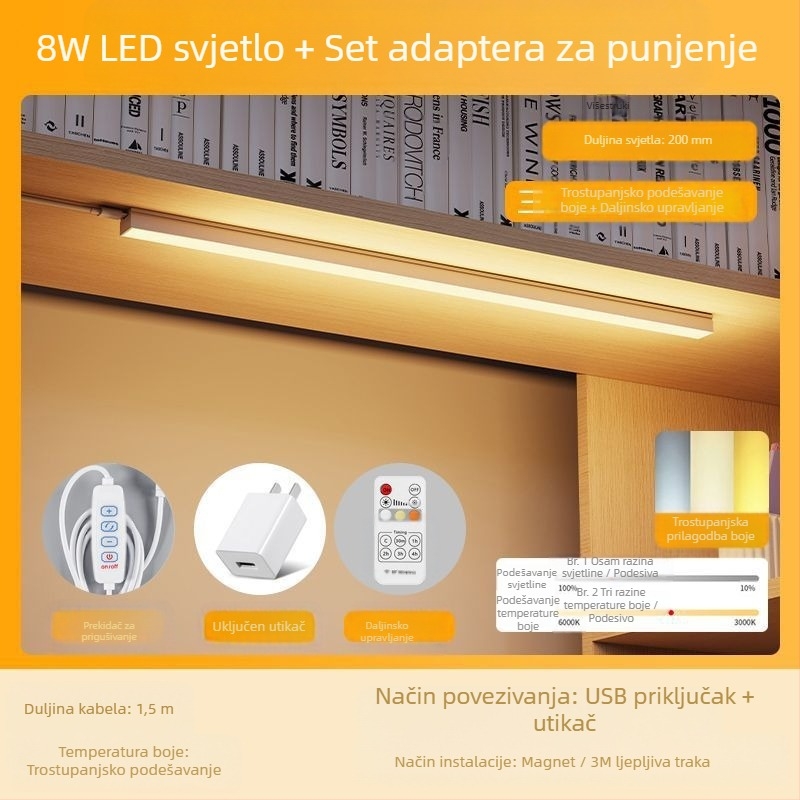 LED stolna lampica za studentski dom, duga LED traka, zaštita očiju pri učenju, USB magnetsko pričvršćivanje