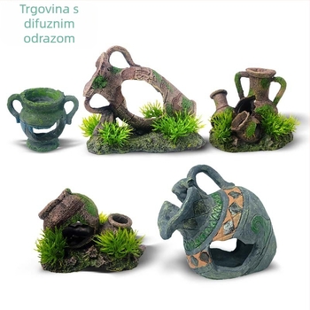 Akvarijski pejzažni viseći ukras – smola, stil istrošenih posuda, dekoracija za akvarij