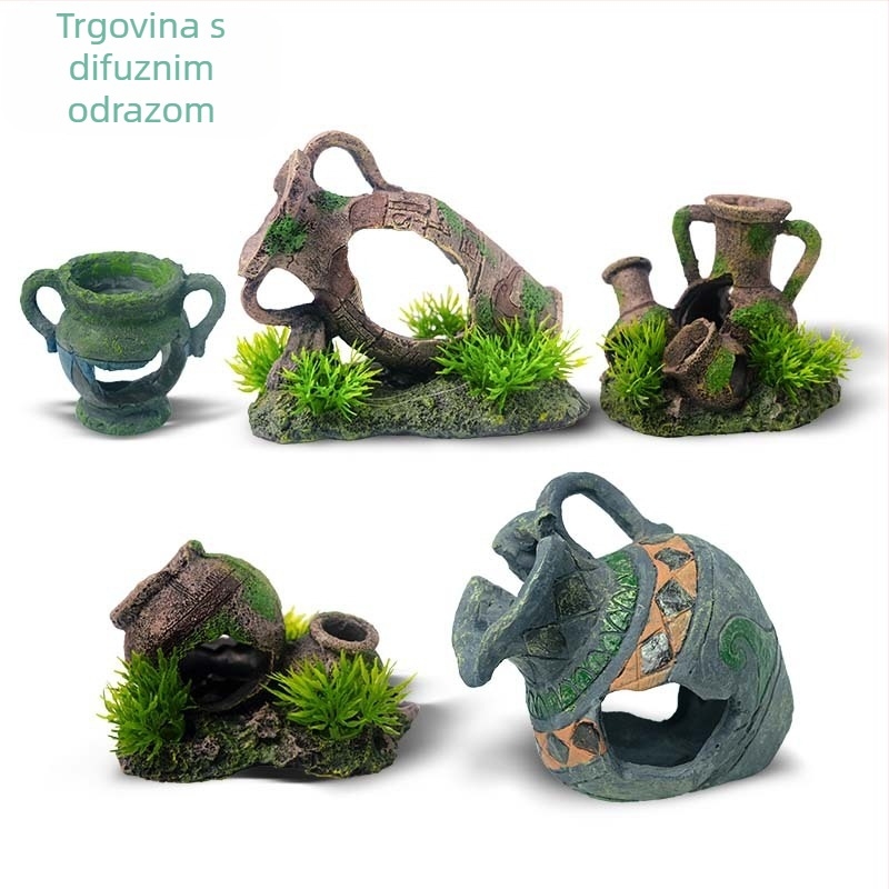 Akvarijski pejzažni viseći ukras – smola, stil istrošenih posuda, dekoracija za akvarij