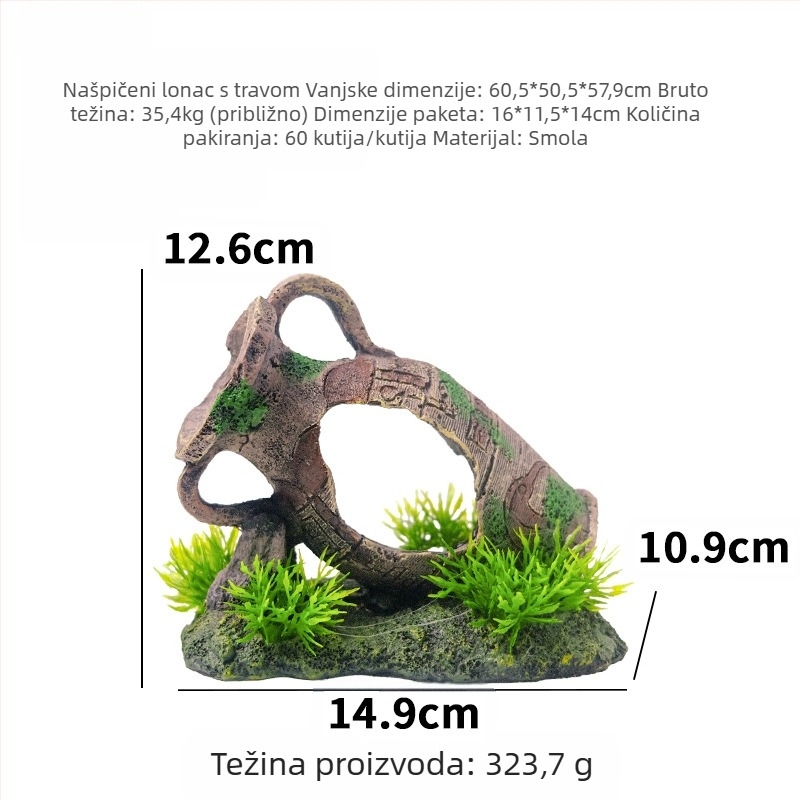 Akvarijski pejzažni viseći ukras – smola, stil istrošenih posuda, dekoracija za akvarij