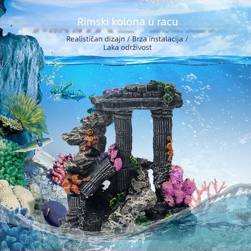 Dekoracija akvarija od smole – stilovi Zmajev stup i Koralno rimski stup, 1 kg, za uređenje akvarija