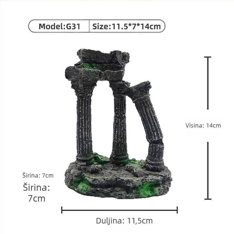 Dekoracija akvarija od smole – stilovi Zmajev stup i Koralno rimski stup, 1 kg, za uređenje akvarija