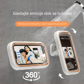 Teleskopska vodootporna kutija za telefon u kupaonici s rotirajućim zaslonom na dodir, zidni držač uz ljepilo ABS+PET