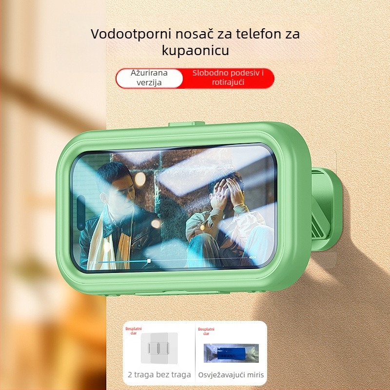 Teleskopska vodootporna kutija za telefon u kupaonici s rotirajućim zaslonom na dodir, zidni držač uz ljepilo ABS+PET