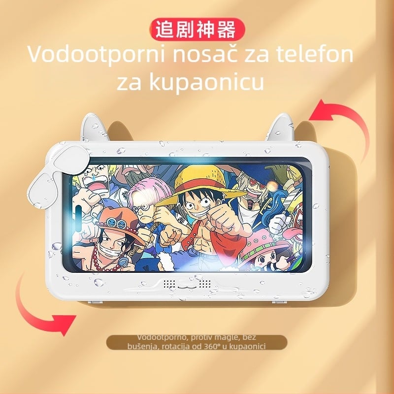 Teleskopska vodootporna kutija za telefon u kupaonici s rotirajućim zaslonom na dodir, zidni držač uz ljepilo ABS+PET