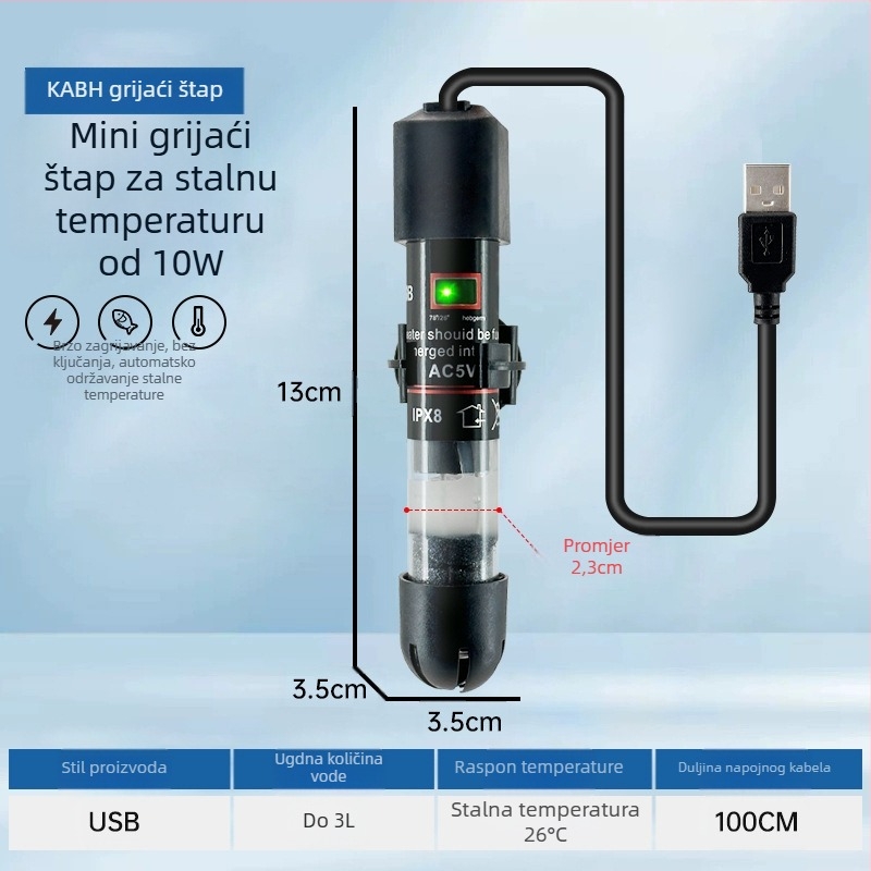 Akvarijska grijač štap s automatskom regulacijom temperature, snaga 10W/25W/50W/75W