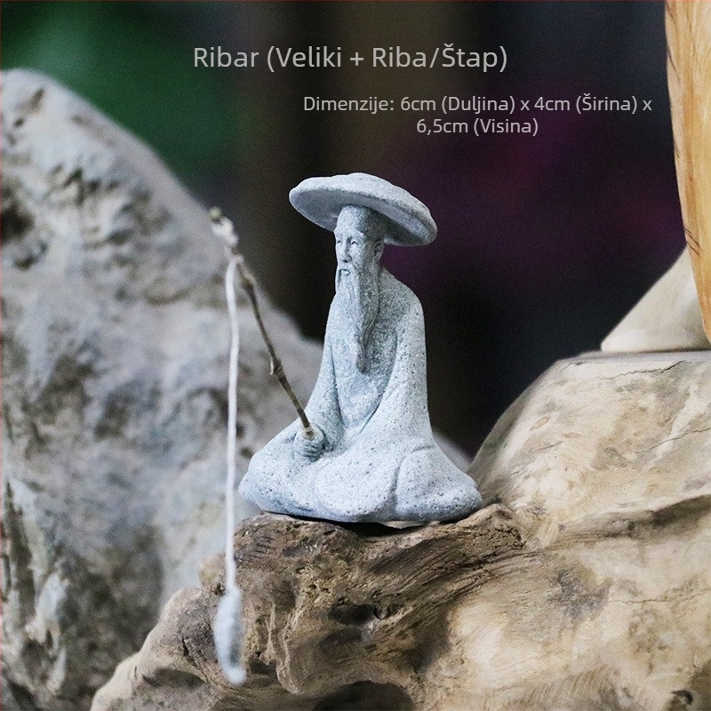 Figura ribara za vrt – pješčenjak, kineski stil, ukrasni krajolik za rockery i bonsaje, polu ručna i polu mehanička izrada, završna obrada pijeskom