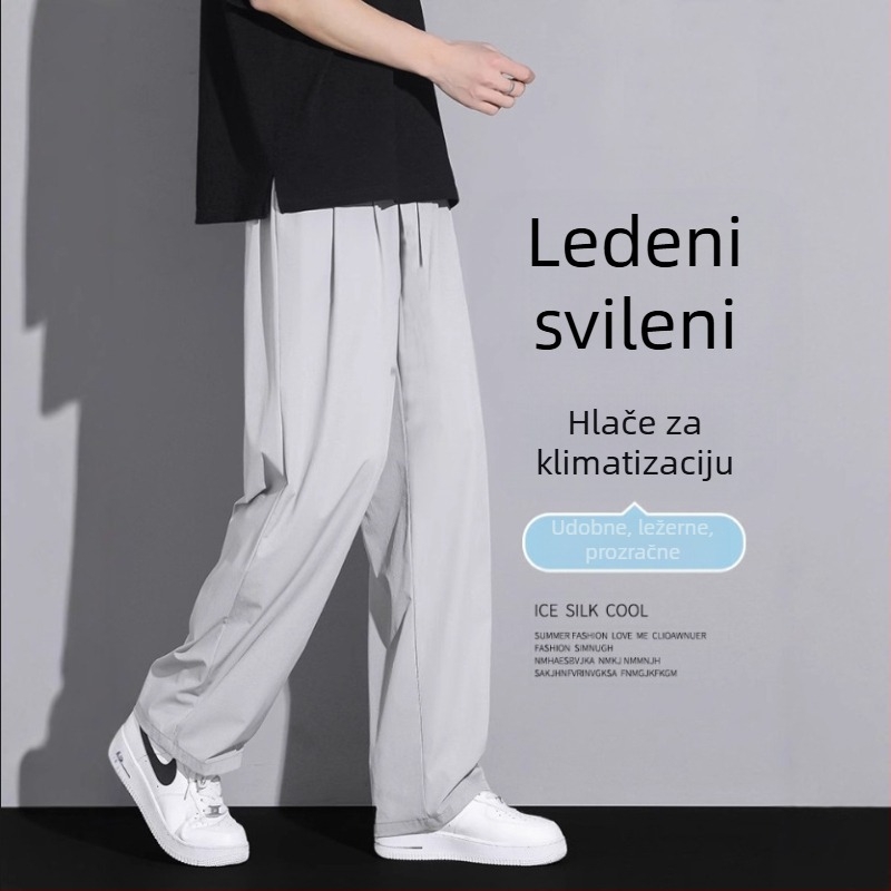 Muške tanke hlače od ice silk, proljeće-ljeto, brzo sušeće, casual sportske, ravnog kroja, plus veličina