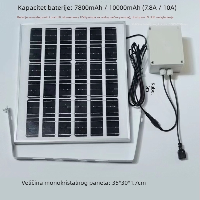 Solarni panel za vanjsku upotrebu s dvostrukim USB izlazom, regulirani izlaz 5V/12V DC za pohranu energije