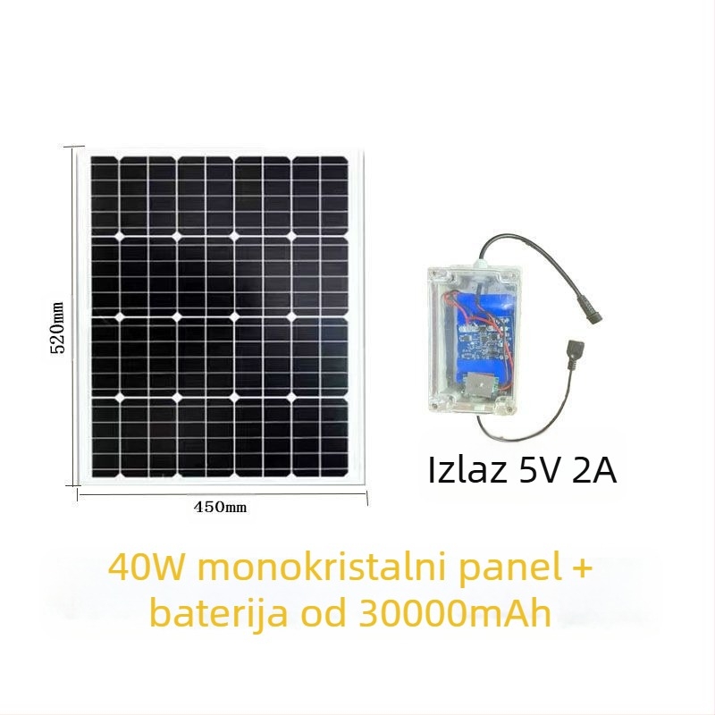 Solarni panel za vanjsku upotrebu s dvostrukim USB izlazom, regulirani izlaz 5V/12V DC za pohranu energije