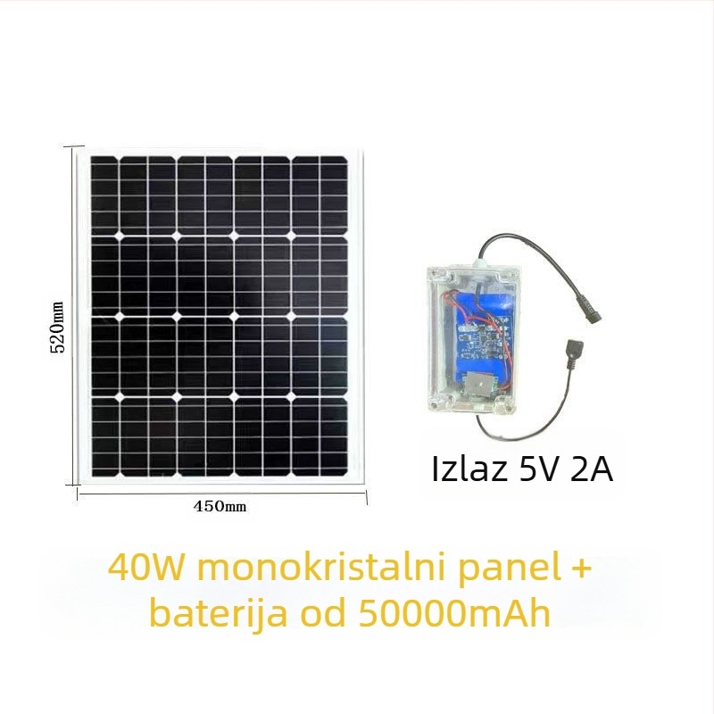 Solarni panel za vanjsku upotrebu s dvostrukim USB izlazom, regulirani izlaz 5V/12V DC za pohranu energije