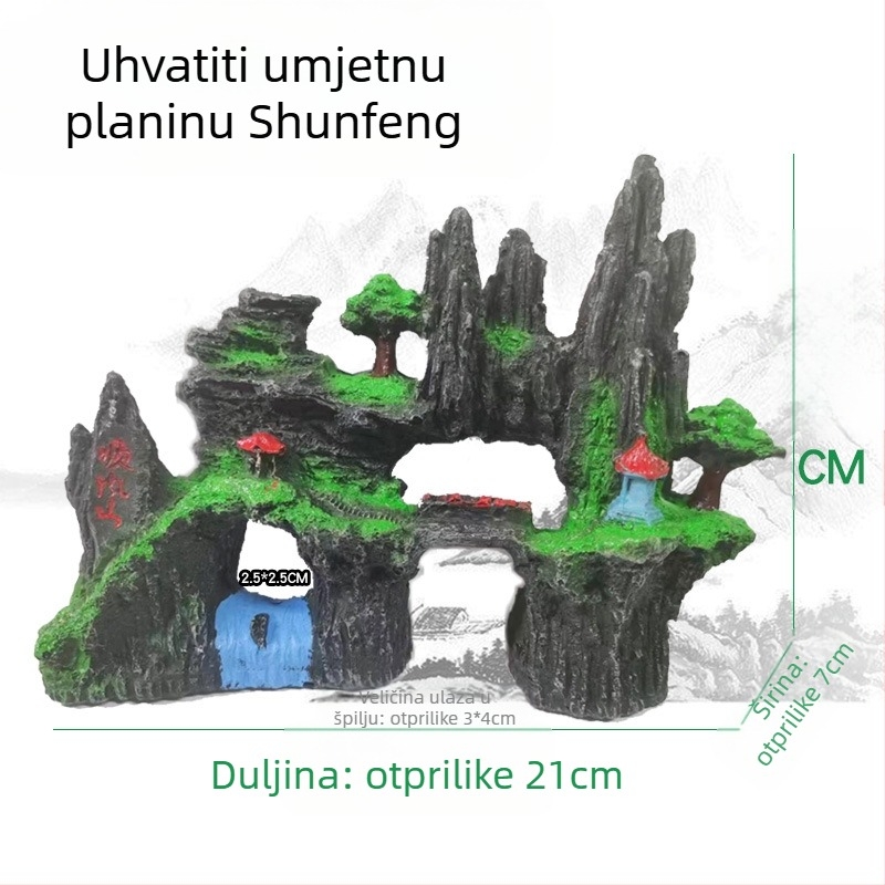 Dekorativni akvarij od smole – realističan rockery krajolik; Materijal: smola; Funkcija: dekoracija akvarija; Težina: oko 1 kg; Set: 1 kom