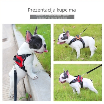 Reflektirajući prozračni prsluk za psa u stilu veste s platnenim prsnom remenom i podesivim fitom