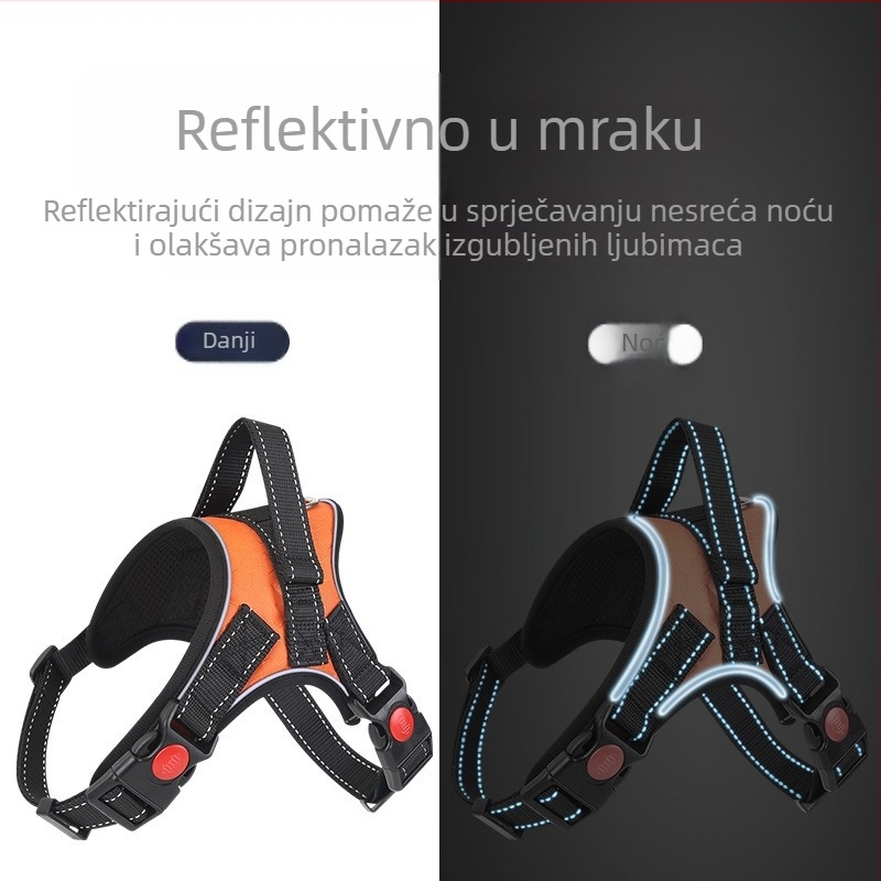 Reflektirajući prozračni prsluk za psa u stilu veste s platnenim prsnom remenom i podesivim fitom