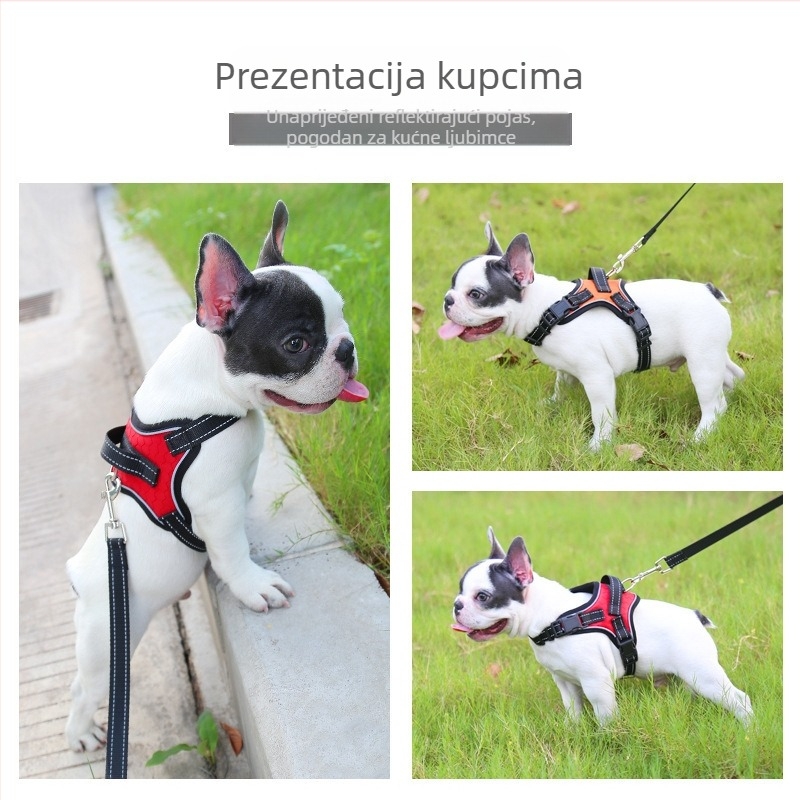 Reflektirajući prozračni prsluk za psa u stilu veste s platnenim prsnom remenom i podesivim fitom
