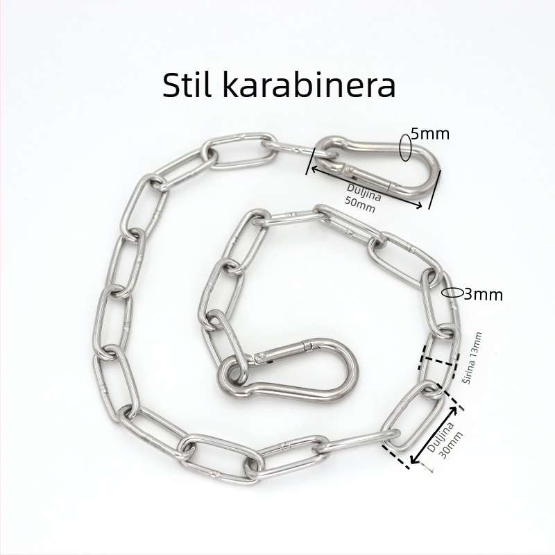Nehrđajući čelični zavareni lanac s opružnim karabinerom i spojnim prstenom za opterećeno vješanje