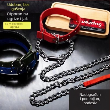 Željezni povodac za pse s zaštitom od ugriza, podesiv s automatskom kopčom, za male do velikih pasa