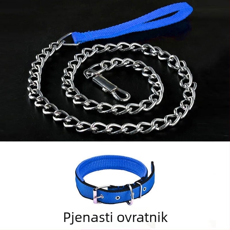 Željezni povodac za pse s zaštitom od ugriza, podesiv s automatskom kopčom, za male do velikih pasa