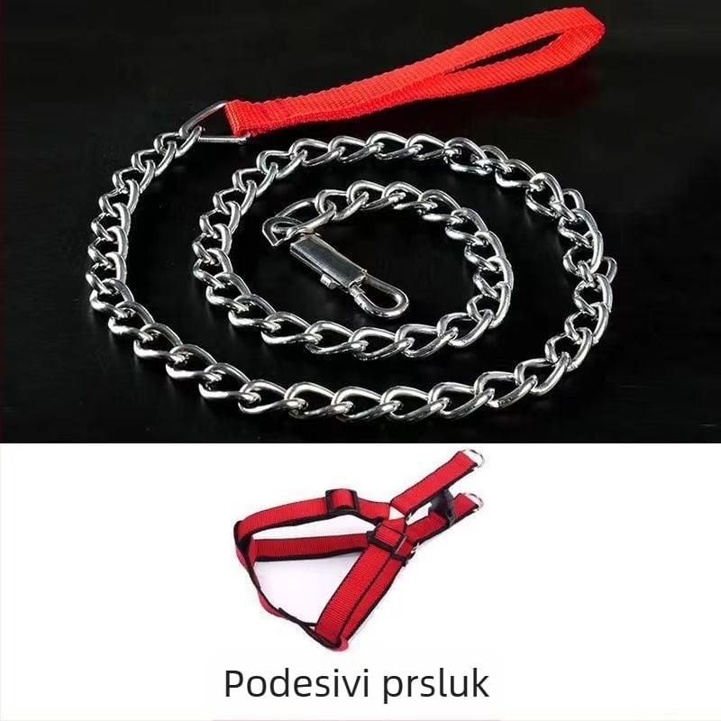 Željezni povodac za pse s zaštitom od ugriza, podesiv s automatskom kopčom, za male do velikih pasa