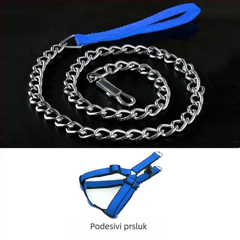 Željezni povodac za pse s zaštitom od ugriza, podesiv s automatskom kopčom, za male do velikih pasa