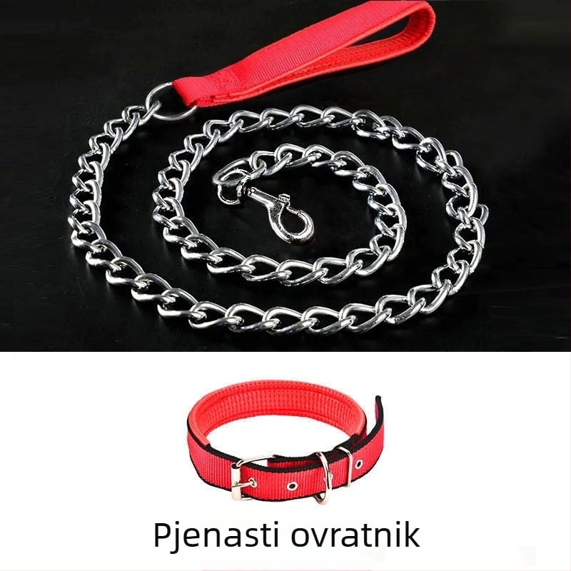 Željezni povodac za pse s zaštitom od ugriza, podesiv s automatskom kopčom, za male do velikih pasa