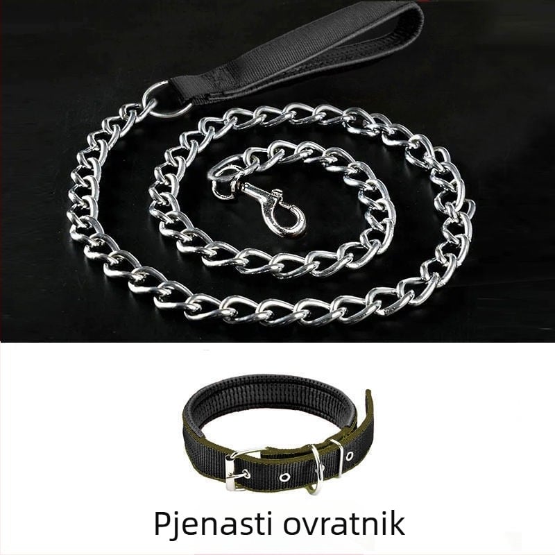 Željezni povodac za pse s zaštitom od ugriza, podesiv s automatskom kopčom, za male do velikih pasa